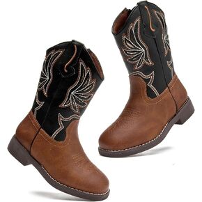 DADAWEN Kids Cowboy Boots for Boys Girls Glitter Embroidered Western Square Toe Cowgirl Boots Mid Calf Riding Shoes (Toddler/Little Kid/Big Kid) in Saudi Arabia