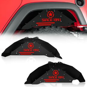 Rear Inner Fender Liners Compatible with 2007-2018 Jeep Wrangler JK & JKU Unlimited, Bolt-on Style Wheel Well Cover Steel Mud Guards Fenders Flares (2/4 Doors), Black