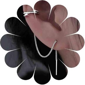 Vintage Cz Circle Cuff Chain Earrings Long Tassel Chain Earrings Silver Hoop Chain Drop Earring Crystal Cartilage Chain Threader Earring Jewelry for Women