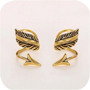 Arrow Cuff Earrings Dangle Cartilage Ear Cuffs Earrings Clip Wrap Earrings Helix Earrings Leaf Feather Non Pierced Earrings for Women Men(gold)