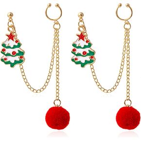 Christmas Earrings Christmas Ear Cuff Earrings Christmas Tree Santa Chain Earrings for Women Holiday Pom Pom Dangle Earrings Christmas Jewelry