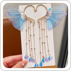 Elf Ears Cuffs Mermaid Ear Cuffs Costume Accessorie Auricular Fins Earring Fairy Butterfly Non-Piercing Cuff Earrings Long Tassel Halloween Christmas Party Cosplay