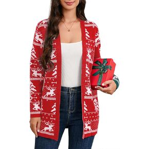 Womens Christmas Cardigan Sweaters Lightweight Knitwear Long Sleeve Open Front Cardigan Ugly Cardigan Sweater