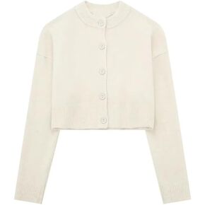 Gihuo Womens Cropped Cardigan Sweaters Knitted Button Down Open Front Long Sleeve Casual Crew Neck 2024 Fall Tops