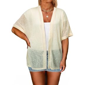 Eytino Womens Plus Size Cardigan Casual Short Sleeve Lightweight Kimono Open Front Coverup Tops(1X-5X)