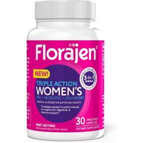 Florajen Women's Vaginal Probiotic, Prebiotic, & Cranberry Supplement for Immune Support and Digestive Health, 30 Capsules