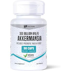 Akkermansia Muciniphila 300 Billion AFU | 90 Capsules | GLP-1 | Gut Health | with Prebiotic Fiber Inulin | Non-GMO & Gluten Free