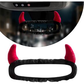 غطاء مرآة الرؤية الخلفية للسيارة مع قرون الشيطان - واقي مرآة الرؤية الخلفية من القطيفة السوداء مع قرون حمراء للديكور الداخلي للسيارات in Kuwait