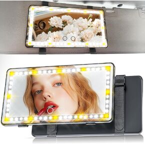 BUMBEE Car Sun Visor Vanity Mirror Car Vanity Mirror With 3 Light Modes Rechargeable Rear View Mirror Dimmable Touch Control Travel Makeup Mirror for Car Truck SUV Black