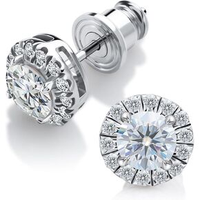 Ladylike Moissanite Halo Earrings 0.6-2.0 Carat Sterling Silver Halo Earrings D Color VVS1 Round Cut Lab Created Diamond