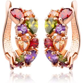 Rose Gold Hoop Earring for Women Multicolored Crystal Earring Sterling Silver Multi Gemstone Earrings Amethyst Ruby Sapphire Garnet Earring for Fashion Jewelry Ideal Valentine's Day