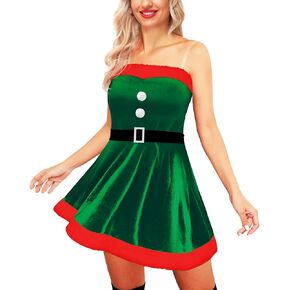 AOBUTE Women Christmas Dress Santa Claus Costume with Belt and Clear Bra Strap