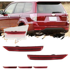 3 in 1 For 2008 2009 2010 2011 2012 2013 2014 2015 2016 2017 2018 Subaru Forester Rear Bumper Reflector Brake Lights Sequential Turn Signal Light Red Lens