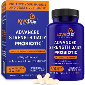 Lovebug Award Winning Maximum Strength | Rebuild & Restore Immune and Digestive Microbiome | 10 Clinically Studied Strains for Constipation, Diarrhea & Upset Stomach | 25 Billion CFU