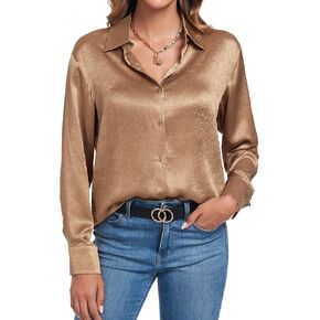 قمصان نسائية من Atnlewhi بأكمام طويلة وأزرار سفلية من الحرير الساتان، بلوزة علوية ناعمة للأعمال غير رسمية in Kuwait