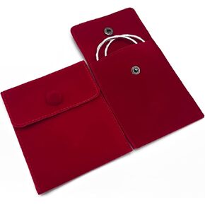 2 Piece Velvet Jewelry Bag for Necklaces, Bracelets, Rings, Watches, Earphones and Other Mini Items (Red 2)
