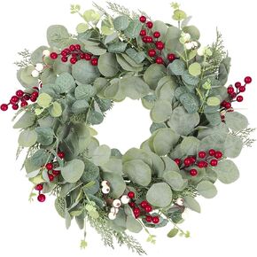 Artificial Christmas Eucalyptus Wreath 20" Inch for Front Door Farmhouse Spring Summer All Year, Greenery Wreath Decoration for Outdoor Indoor Wedding Home Porch Window,Green