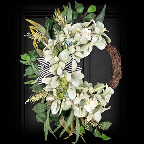 Wreaths for Front Door Year Round, Spring Summer Lambs Ear Front Door Wreath, 20'' Artificial Green Farmhouse Wreaths for Porch Window Wall