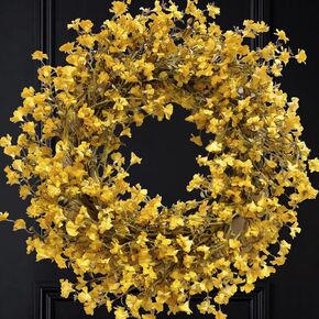 22 Inch Bright Yellow Forsythia Flower Wreath for Front Door, Spring Artificial Flower Wreath for Indoor Outdoor, Everyday Floral Wreath for Home Decor