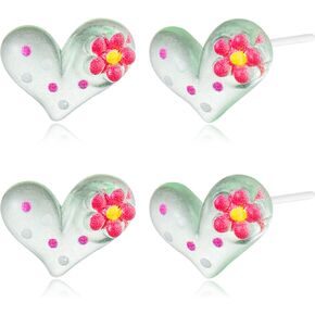 Plastic Earrings, KMEOSCH 2 Pairs Luminous Heart Plastic Earrings Studs for Sensitive Ears