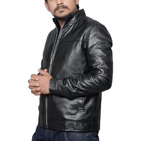 Men's Faux Leather Jacket Slim Lightweight Casual Stand Collar Motorcycle Racer