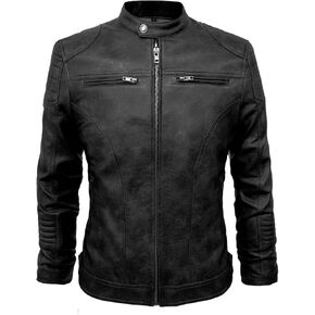 TZMAPU men's motorcycle PU leather jacket Punk style standing collar short jacket