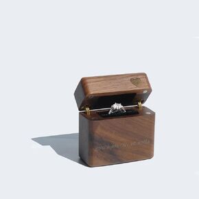 Slim Engagement Ring Box Wooden Small Ring Bearer Box for Proposal,Wedding, Black Walnut