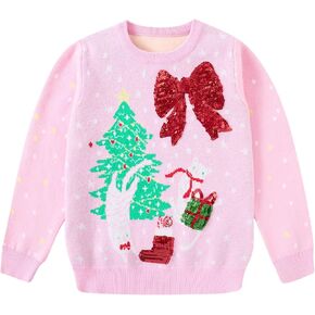 Funnycokid Toddler Ugly Christmas Sweater Girls Xmas Boys Sequin Knit Pullover Tacky Kids Holiday Tops 2-6 Years