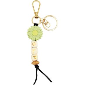 SLP Keychain, Gift for SLP Flower Silicone Beaded Keychain for Speech Language Pathologists SLP Keychain