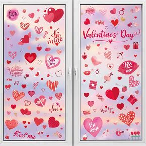 Valentine's Day Window Clings PVC Window Glass Decal Care Bears for Valentines Day Decorations Party Home, Wedding, Anniversary Decorations Indoor & Outdoor Use, Reusable (9 Sheets) in Saudi Arabia