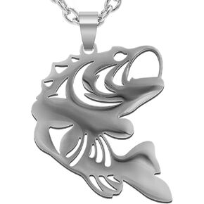 Wchama Bass Fishing Pendant Necklace for Men Women Largemouth Bass Fish Gift Fisherman Stainless Steel Charm Chain Jewelry Necklaces