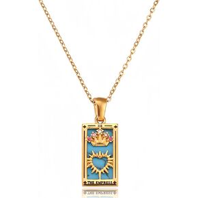 Tarot Card Necklace 18k Gold Plated Tarot Cards Pendant Necklace Vintage Colorful Charm Necklace Lucky Talisman Hypoallergenic Tarot Necklace for Women and Men Gift