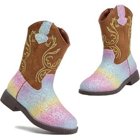 kkdom Cowgirl Boots Cowboy Boots For Girls Boys Kids Fashion Glitter Square Toe Western Boots