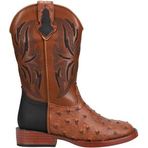 ROPER Kids Boys Dalton Printed Ostrich Square Toe Casual Boots Mid Calf - Brown