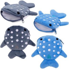 4pcs Whale Shark Coin Purse, Funny Plush Coin Pouch with Zipper Cute Shark Wallet Whale Sea Animal Change Purse for Headphones Coins Banknotes and Lipstick for Kids Women