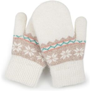 Toddlers Stretchy-Winter-Knit-Mittens Girls-Boys Soft-Warm-Snowflake Outdoor-Gloves for 5-10Years