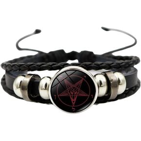 Satan Pentagram Bracelet, Baphomet Vintage Demon Wristband, Gifts for Satanism