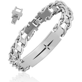 Mens Cross Bracelet, Son Grandson Dad Husband Bracelets, Stainless Steel Link Bracelet Adjustable