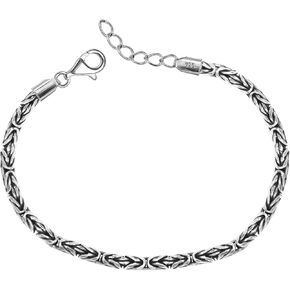 LeCalla 925 Sterling Silver Byzantine Bracelet for Men & Women | Italian Handmade 4MM Round & Square Byzantine Link Chain Bracelet with Antique & Classic Silver Finish (7, 7.5, 8 Inches)