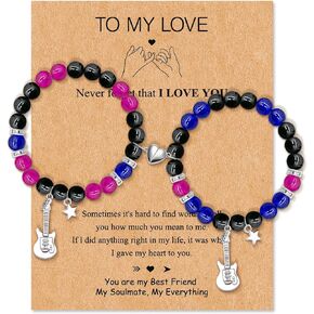 2PCS Matching Heart Bracelets for Couples Long Distance Couple Bracelets for Women Men Best Friends Relationship Gifts Matching Couples Stuff Jewelry in Kuwait