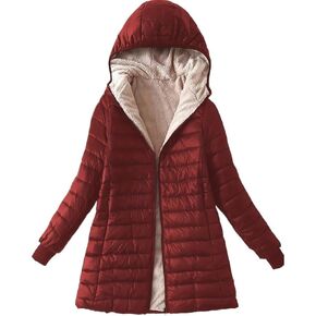 Women's Fleece Lined Zipper Warm Hooded Coat,Autumn Winter Long Sleeved Cotton-padded Jacket