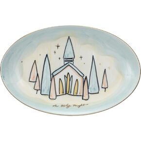 Creative Co-Op Stoneware Plate with Church Oh Holy Night, Multicolor