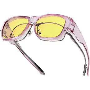 Goiteia Night Driving Glasses Fit over Glasses for Men Women,Anti Headlight Glare,Transparent Frames for Expansive Vision