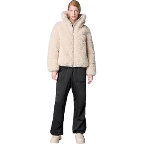 Save The Duck Kennie Women's Faux Fur Jacket - Long Sleeve Faux Fur Coats for Women - Casual Shaggy Jacket with Pockets - Warm Winter Zip-Up Fluffy Outwear, Shore Beige, Medium/Large