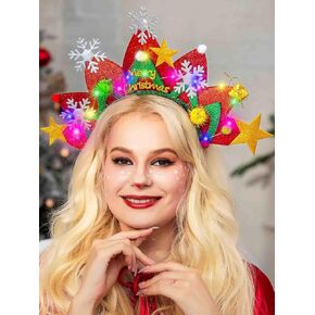 DRESBE Light Up Christmas Headband LED Snowflake Headbands Xmas Star Hair Accessories for Women and Girls