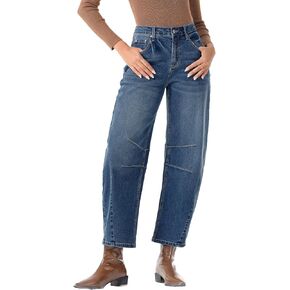 Sidefeel Women's Barrel Jeans Wide Leg Vintage Mid Rise Y2k Baggy Boyfriend Denim Pants