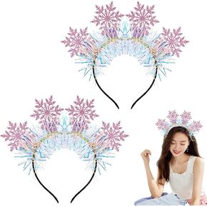 2 PACK Christmas Snowflake Headband for Women Pink Xmas Winter Snow Hair Hoop Womens Hair Accessories Headdress for Women Adults Party Supplies Christmas Gift
