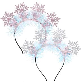 minkissy 2pcs Snowflake Headband Christmas - Bling Party Headbands - Shiny Snowflake Headband for Women - Festival Headbands for Christmas Cosplay party (Pink+White)