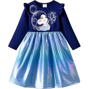 VIKITA Girls Dresses Blue Winter Clothes Sparkling Long Sleeve Outfits for Little Kids 2-12 Years Birthday Gifts