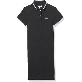 Lacoste Girls' Short Sleeve Color Blocked Neck Ribbed Polo Dress